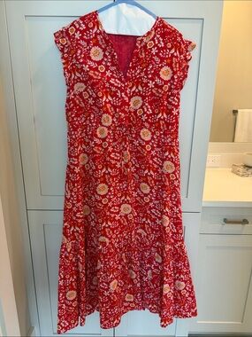 Olivia James The Label Red Floral V-Neck Women’s Dress